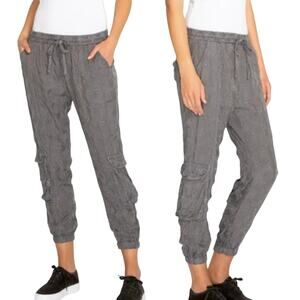 Johnny Was Cupra Rayon Pull-On Jogger Floral Embroidered Cargo Pants Medium Blue
